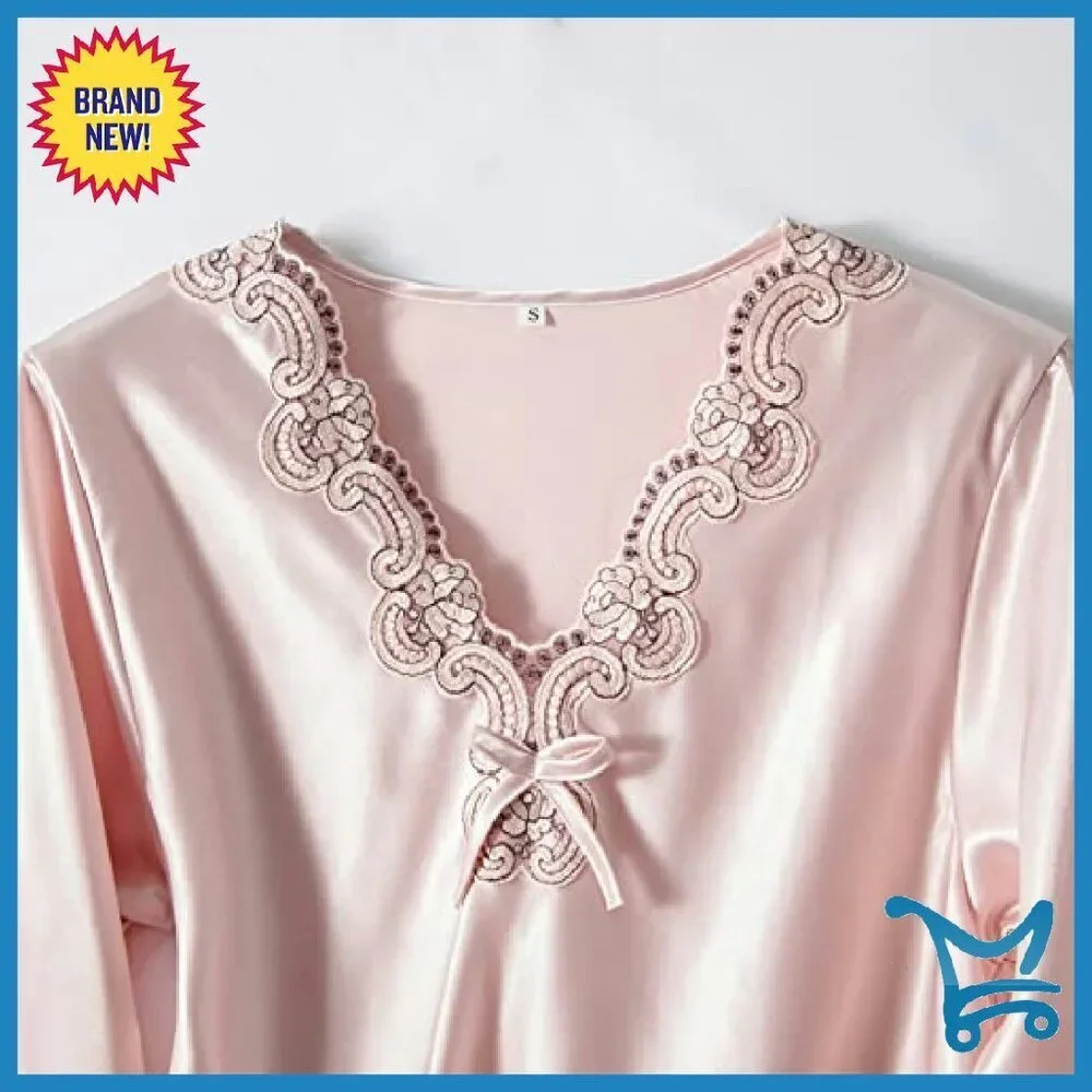 Women's Satin Pajama Set 3/4 Sleeve V-Neck Ruffle Sleepwear